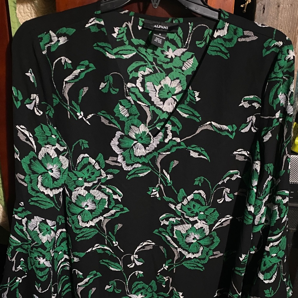 Alfani Floral Black and Green Blouse